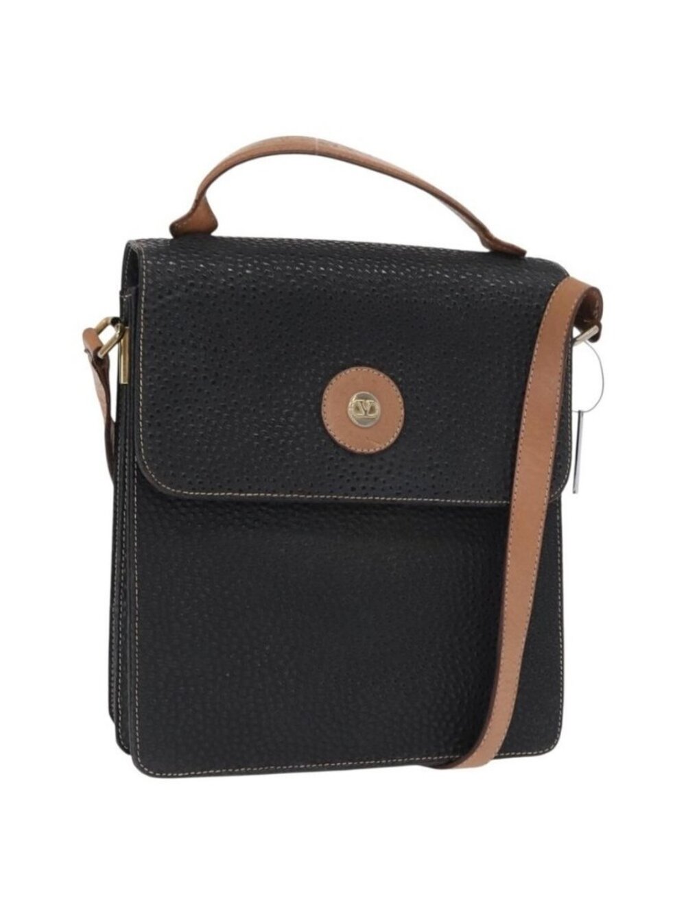 Authentic VALENTINO Shoulder Bag Leather Black Gold